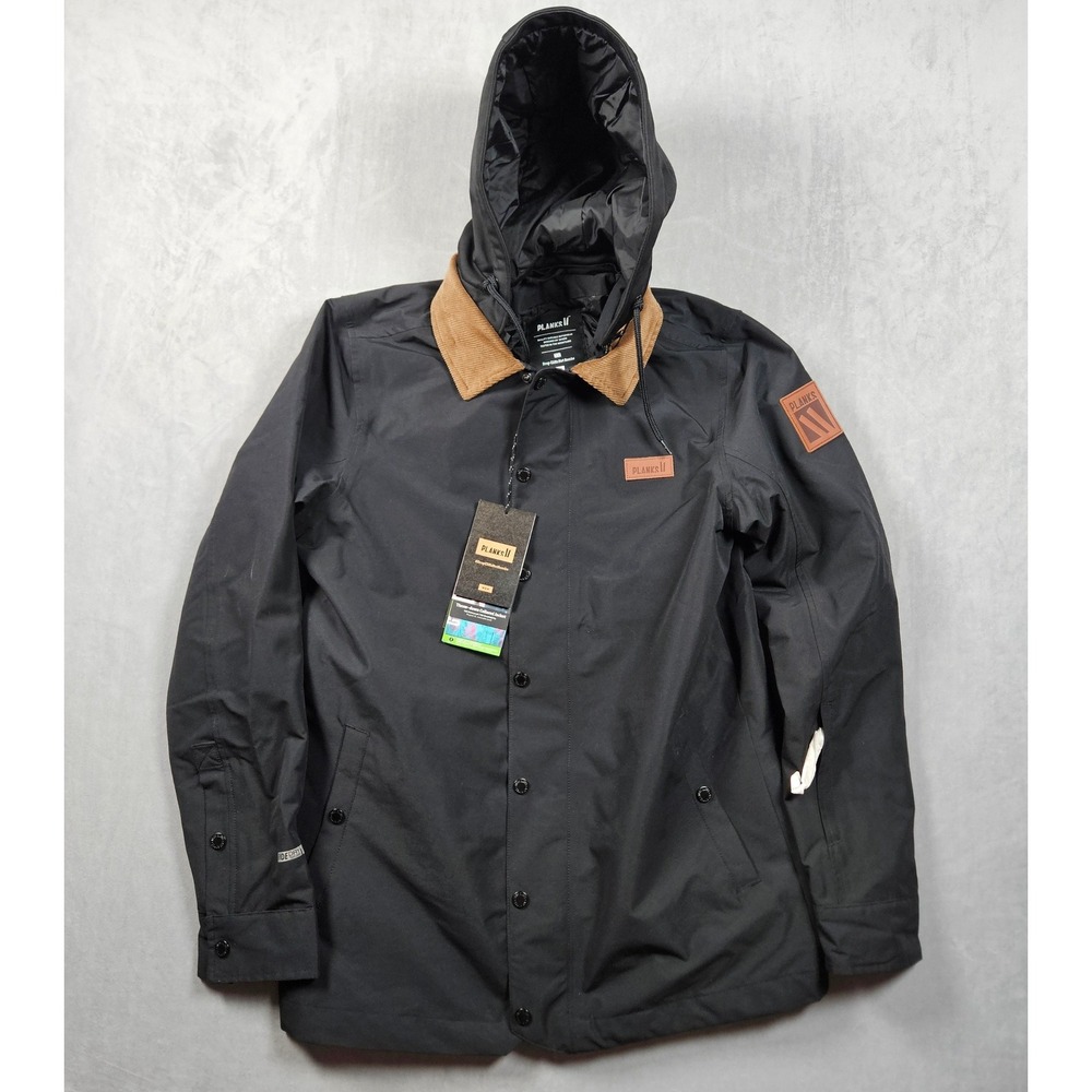 NEW‎ Planks Throw-Down Collared Jacket Mens Small Black Full Zip Ski Waterproof